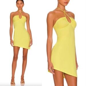 L’academie Mira Halter Asymmetrical Hem Mini Dress in Limelight Size Small